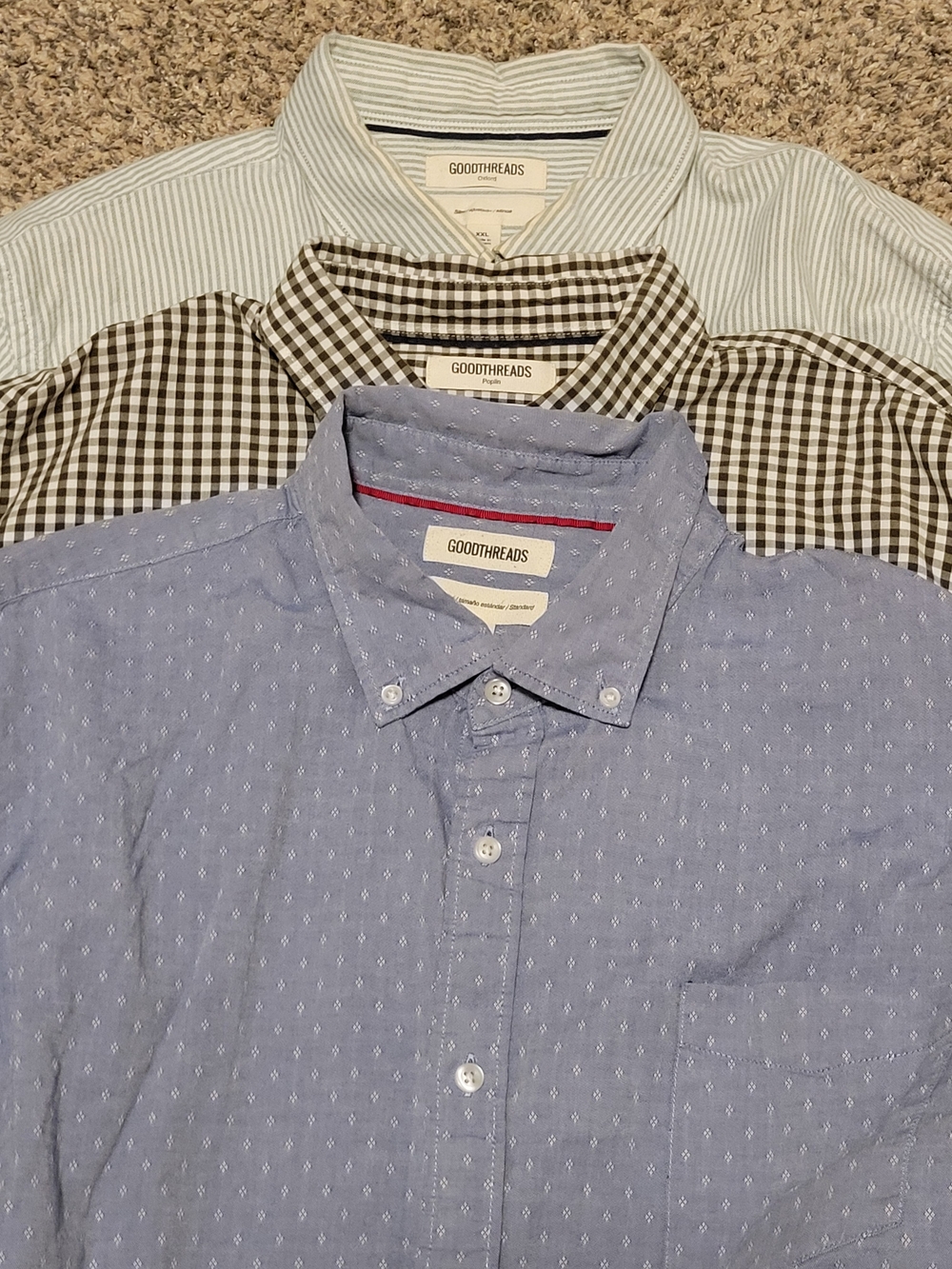 Lot - 3 - Goodthreads Men's Patterned Button-Down Shirt
